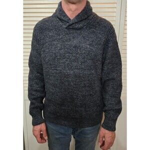Immagini Made in Italy Marled Blue Gray long sleeve Fisherman pullover sweater M